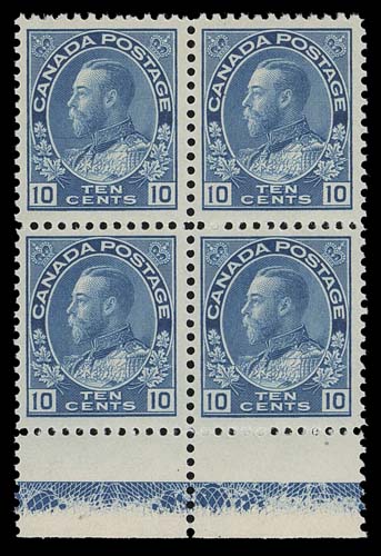 CANADA  117a,A well centered mint block showing clear Type D lathework of normal strength, full pristine original gum; a lovely item, VF NH; 2020 Greene Foundation cert.