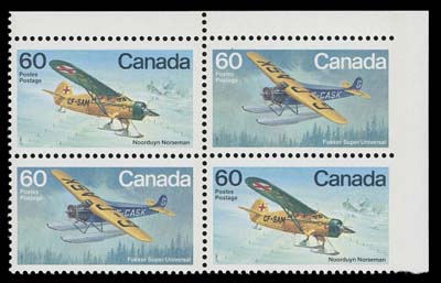 CANADA  972i,Upper right field stock corner block of four imperforate vertically between right pair and sheet margin, a miniscule number of corner blocks exist, VF NH