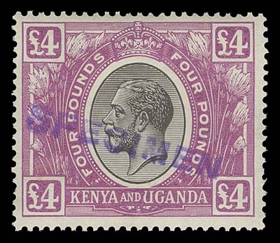 KENYA, UGANDA, TANGANYIKA  40,A remarkably fresh mint single with diagonal SPECIMEN handstamp overprint in blue (ex. Goa collection), full pristine original gum, F-VF NH (SG 98)