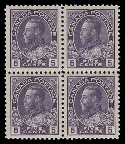 CANADA  112a,A superb mint block of four displaying equally impressive centering, colour and full immaculate original gum; as nice as they come, XF NH