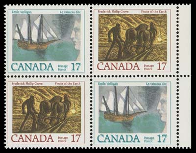 CANADA  818a,Se-tenant mint block showing prominent doubling of the blue green colour throughout the design on both Emile Nelligan