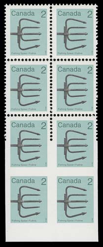 CANADA  918b,Mint block of eight displaying the striking error - imperforate lower margin block - the bottom half of ninth row and the complete tenth row (and sheet margin) are imperforate in error. Very scarce and especially attractive in such pristine condition, VF NH