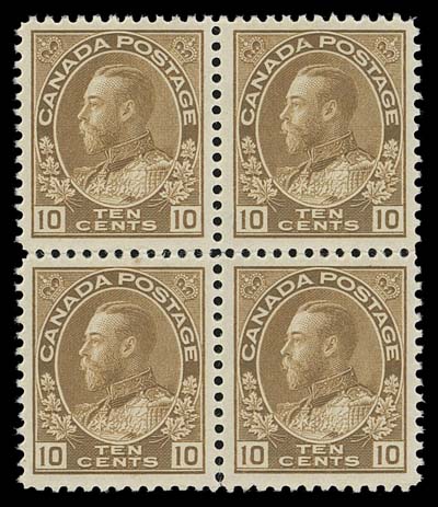 CANADA  118,A very well centered, fresh mint block of four, VF+ NH; 2020 Greene Foundation cert.