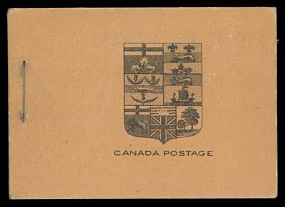 CANADA  BK4b,Complete English booklet, typographed cover, no binding tape, contains four panes of six of the 1c yellow, Die I, large slogan inside text (capital letters 7.5mm high), VF