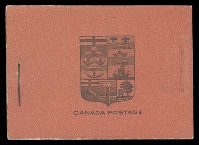 CANADA  BK8b,Complete booklet in English with typographed cover, containing two panes of four of 3c carmine Admiral; showing large slogan (capital letters 7.5mm high) inside text, a clean booklet, almost VF