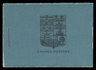 CANADA  BK10c,Complete booklet in English with typographed cover, no binding tape under staple, with three panes of four of 1c yellow, 2c green and 3c carmine, small slogan (capital letters 3.5mm high). Small erasure mark on back cover only, a scarce booklet, F-VF