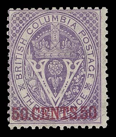 BRITISH COLUMBIA  12,Mint single with typical centering for the issue, original gum is slightly toned but the stamp