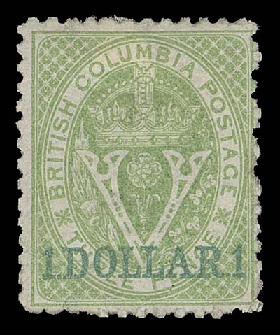 BRITISH COLUMBIA  18,An unused single with decent centering for the issue, a few uncleared perf discs and hint of soiling, Fine