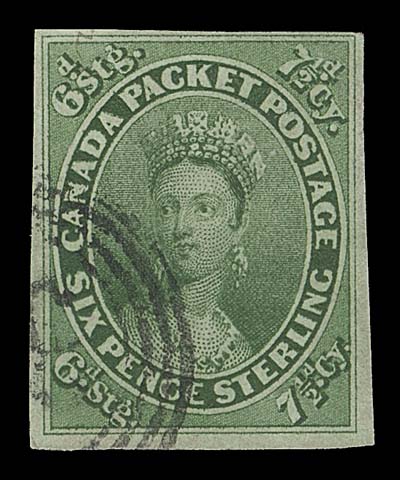 CANADA  9,A selected used single with clear to large margins, displaying bright colour on fresh paper as well as a neat face-free four-ring numeral cancellation, F-VF