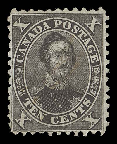 CANADA  16,A quite well centered example of this distinctive first printing, lightened pen cancel barely discernible to the naked eye (appears unused) and tiny corner crease, nevertheless a very presentable and collectable example of this sought-after stamp, F-VF (Unitrade cat. $6,250)