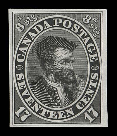 CANADA  19TCi,Trial colour plate proof printed in black on india paper, seldom seen, VF