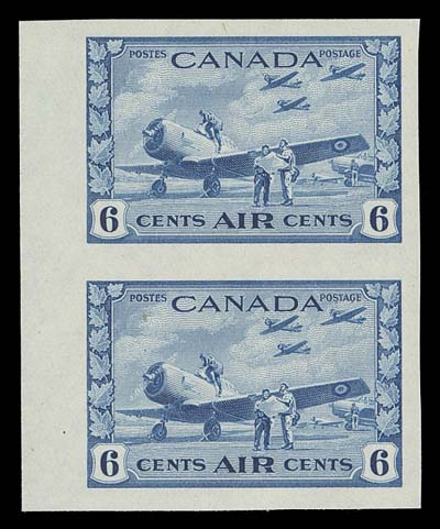 CANADA  C7a,A premium mint imperforate pair with sheet margin at left and large margins on other sides, XF NH