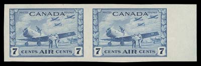 CANADA  C8a,A remarkably choice mint imperforate pair with sheet margin at right and large margins on other sides, VF+ NH