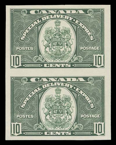 CANADA  E7a,A large margined mint imperforate pair, full original gum showing only a trace of hinging, VF LH