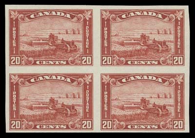 CANADA  175a,A pristine mint imperforate block of four with ample to large margins and full immaculate original gum; very few blocks exist especially in nice condition, VF NH