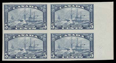 CANADA  204a,Right sheet margin mint imperforate block, light diagonal crease barely touching upper right stamp, a rare block, VF NH