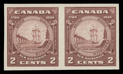 CANADA  210a,A premium mint imperforate pair with large even margins, brilliant fresh colour and full unblemished original gum; as nice as they come, XF NH