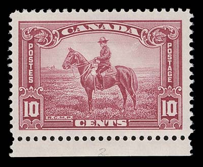 CANADA  223ii,A fabulous mint example of the keenly sought-after "Broken Leg" variety (Position 48), superbly centered unlike most known examples, possessing full unblemished original gum, never hinged. The best centered mint NH example a collector can wish for, XF NH; 1990 Greene Foundation cert.