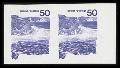 CANADA  598,Plate proof pair showing only the photogravure in violet - missing the engraved colour as well as two other photogravure colours, printed on gummed stamp paper, two minute gum wrinkles mentioned the record. A striking and seldom encountered proof, ideal for exhibition, VF NH