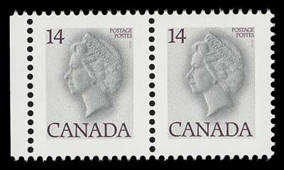 CANADA  716c,A pristine mint pair of the "White Queen" error - red colour completely omitted and untagged, VF NH. Also includes an untagged single 14c showing transitional missing red.