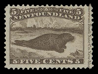 NEWFOUNDLAND  25,An exceptional unused single displaying superior centering and deep fresh colour, ABNC plate imprint in the right wing margin. A magnificent example that has virtually no equal among its peers, unquestionably one of the hardest "Cents" issue stamps to obtain in such remarkable quality, VF+ GEM