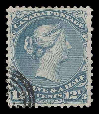 CANADA  28 variety,A well centered used single showing the prominent plate flaw in "A" of "HALF" (allegedly Position 54; Duckworth Flaw No. 4), face-free cancel well away from the variety, VF