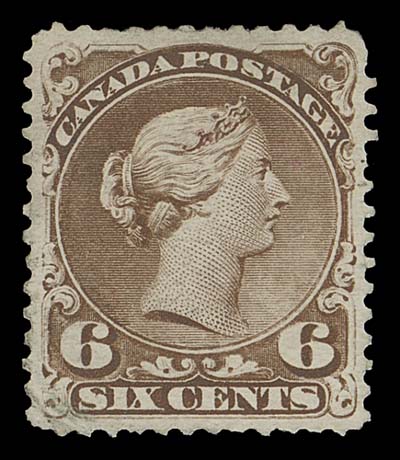CANADA  27iii,A well centered example, very lightly cancelled (looks unused at first glance) and showing the Major Re-entry (Position 95) with noticeable doubling in upper corner ornaments, a few dulled perfs, VF (Unitrade cat. $750)