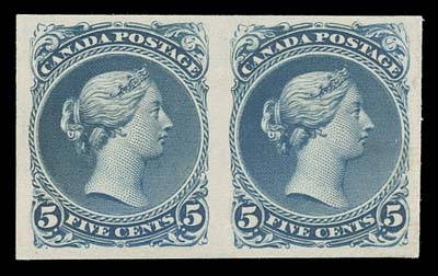 CANADA  26,Trial colour plate proof pair printed in deep blue directly on card (.014" thick), in lovely condition with large margins, VF

This is a distinctive colour, much deeper than the more common proof printed in pale blue on thick soft paper.