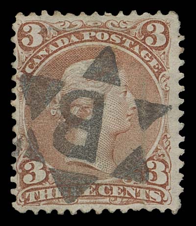 CANADA  25,Used single with superb strike of fancy "B" within segmented Star cancel (Lacelle 263) of Oshawa, Ontario, F-VF