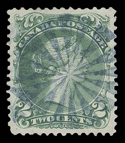 CANADA  24iii,A remarkably well centered example on the distinctive scarcer paper (Duckworth Paper 8), with superb, socked-on-nose fancy segmented Radial cancel, XF