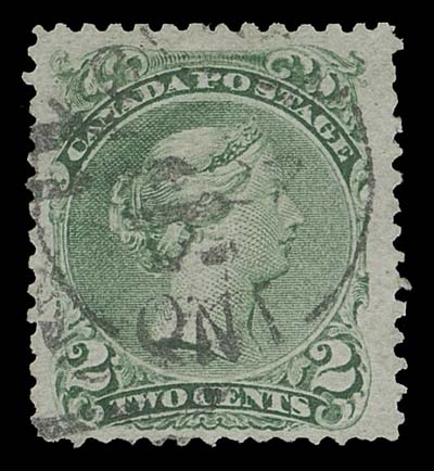 CANADA  24v,A striking used example, nicely centered with large margins, showing the Major Re-entry (Position 7) with noticeable doubling in "D" of "CANADA" and in scroll at lower left, London, Ont. cancel, VF