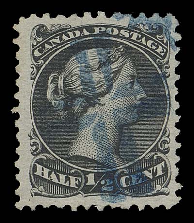 CANADA  21,A well centered example with centrally struck fancy Cross cancellation in dark blue (very similar to Lacelle 1161 from Owen Sound, Ont.), VF