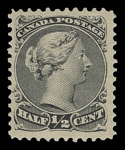 CANADA  21a, v, vi,A beautiful mint example in a distinct shade, Montreal printing and perforation gauge, showing the scarce, prominent "H" spur variety (Position 4), with full, dull streaky original gum, never hinged. An unusual combination of printing & perforation varieties, choice, VF NH