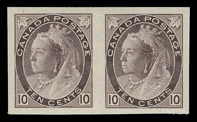 CANADA  83a,A superb mint imperforate pair surrounded by large even margins, exceptionally fresh with full unblemished original gum; among the very finest existing, XF NH GEM