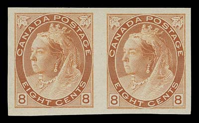 CANADA  82a,A superior mint imperforate pair with full margins and fabulous colour on fresh paper, possessing full immaculate original gum; as nice as one can hope to find, VF+ NH GEM