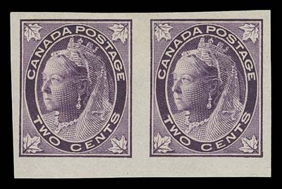 CANADA  68a,Mint imperforate pair with portion of sheet margin at foot, full original gum, VF LH