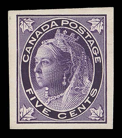 CANADA  70,Trial colour die proof printed in dark violet, stamp size on card (0.013" thick), very scarce, VF