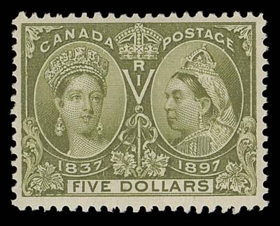 CANADA  61-65,The five dollar values of the set, each with bright fresh colour; $3 and $4 regummed, others with full original gum hinged, F-VF (Unitrade 61-65 cat. $7,150)