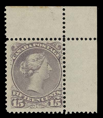 CANADA  29ii,A positional mint single showing the "Pawnbroker" constant plate variety (Position 10), LH in top margin, stamp with natural gum skip but NH, Fine; ex. "Victoria" Collection of Canada (Danam, July 1981; Lot 107) (Unitrade cat. as hinged)
