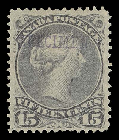 CANADA  30,Mint single with SPECIMEN (serifed letters) handstamped overprint in violet, large part original gum, F-VF and scarceIt is interesting to note that this specimen type is very similar to that found on the high values of the Diamond Jubilee series.