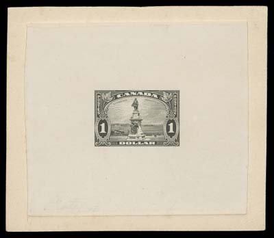 CANADA  227,Trial Colour Die Proof in olive black on india paper 86 x 74mm sunk on slightly larger card, shows the full die sinkage; the unhardened die without die number or imprint. A very scarce and striking proof, VF
