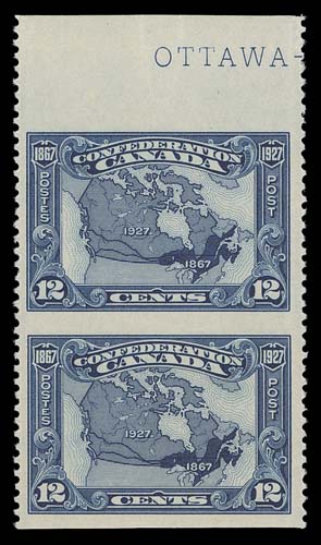 CANADA  141c-145c,A fresh mint set of five vertical pairs imperforate horizontally, gum creases on the 12c; the 3c and 12c with part plat imprint,  otherwise F-VF NH set