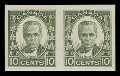 CANADA  190a,A superb mint imperforate pair surrounded by huge margins, with post office fresh colour and full immaculate original gum; XF NH GEM