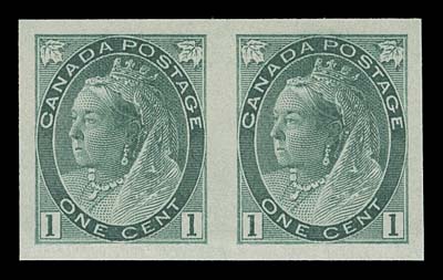 CANADA  74v, 75vi, 77d, 79ii, 82ii, 83ii,Six different imperforate pairs ungummed as issued, includes  ½c, 1c, 2c carmine in the scarcer Die II, 5c, 8c and 10c. All  with full to very large margins and bright colours, VF-XF  (Unitrade cat. $5,950)