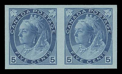 CANADA  74v, 75vi, 77d, 79ii, 82ii, 83ii,Six different imperforate pairs ungummed as issued, includes  ½c, 1c, 2c carmine in the scarcer Die II, 5c, 8c and 10c. All  with full to very large margins and bright colours, VF-XF  (Unitrade cat. $5,950)