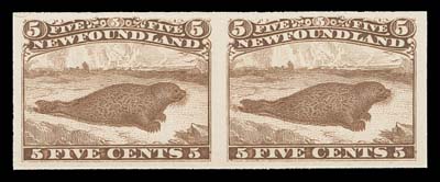NEWFOUNDLAND  24P-31P,The set of six horizontal plate proof pairs, printed in first issued colours on card mounted india paper; 24c has close margin at foot, otherwise a lovely VF set (Unitrade cat. $1,260)