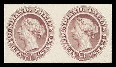 NEWFOUNDLAND  24P-31P,The set of six horizontal plate proof pairs, printed in first issued colours on card mounted india paper; 24c has close margin at foot, otherwise a lovely VF set (Unitrade cat. $1,260)