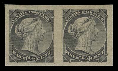 CANADA  34a,A large margined mint imperforate pair with full original gum showing just the faintest trace of hinging, VF VLH