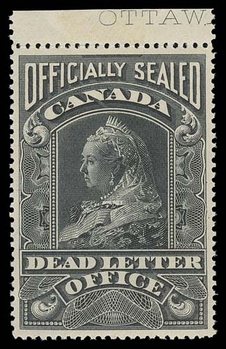 CANADA  OX3,A precisely centered mint single with fresh colour, margin at top with "OTTAWA" plate inscription, full pristine original gum; VF+ NH