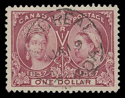 CANADA  61,A precisely centered used example with large margins, brilliant fresh colour, and socked-on-nose Montreal CDS postmark, most attractive, XF